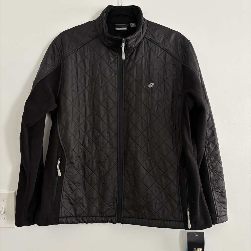 New Balance‎ Women's Black FullZip MixMedia Jacket QuiltedFleece Padded SzXLP